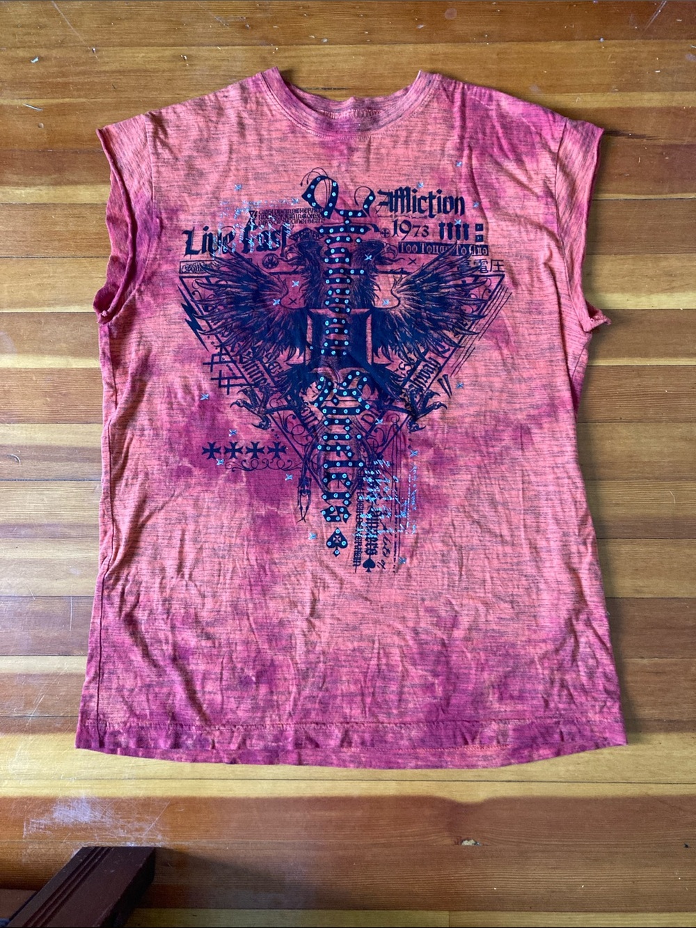 Graphic Orange Sleeveless Affliction Top